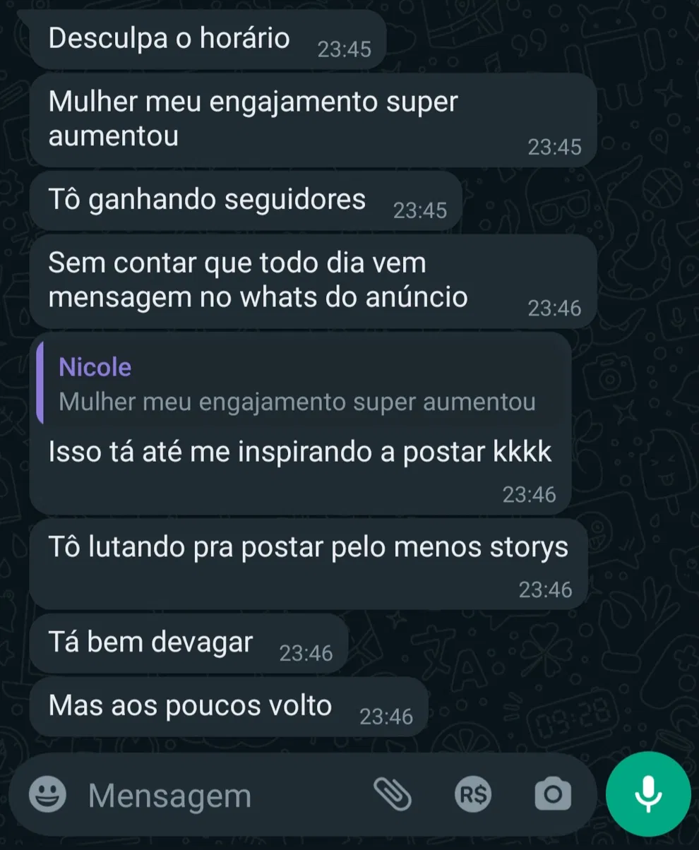 Cliente relata engajamento em alta, novos seguidores e mensagens diárias do anúncio